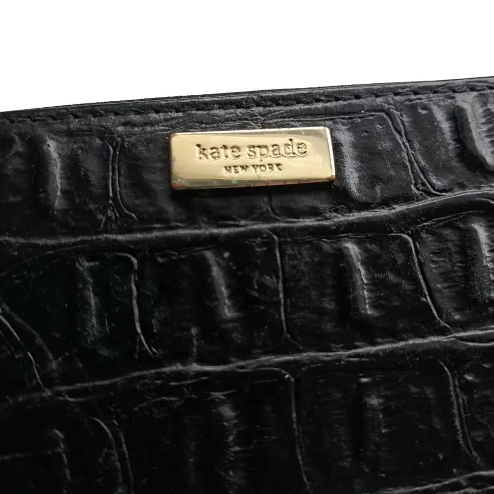 Kate Spade New York Black Croc Embossed Leather Zip Around Neda Wallet